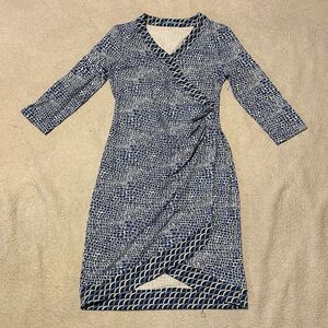 J McLaughlin Dress Womens Medium Blue Faux Wrap Catalina Cloth Print Career